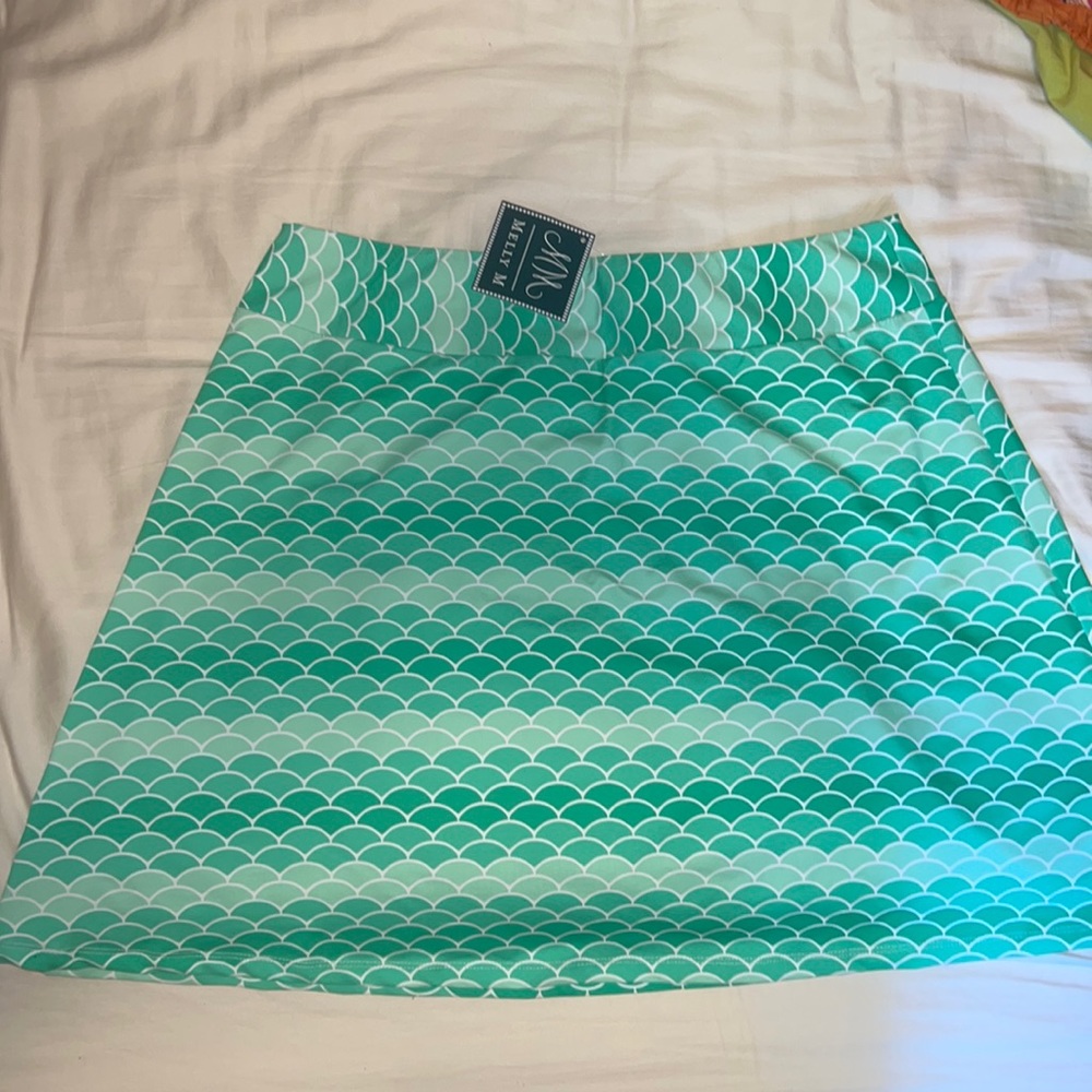 NWT Green Print MELLY M Stretch Skirt XL scallop print